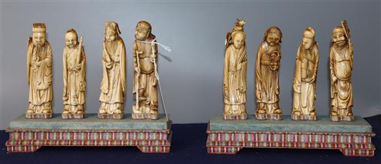 A set of Chinese ivory figures of the eight immortals, with stands Republic period